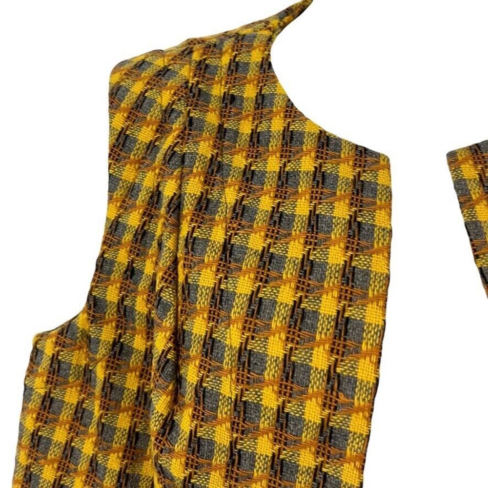 Womens Yellow Gray Tweed Plaid Open Style Vest Vintage Sleeveless Jacket sz M - Picture 8 of 16